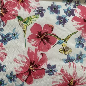 20 popierinės servetėlės audinių mielas Hummingbird raudona gėlė, nosinė, aliejus amatų dekupažas mergaitė berniukas vaikas šalis vestuvių stalo servetėlės dekoras