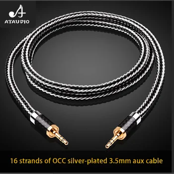 ATAUDIO hifi aux kabelis aukštos kokybės, sidabruotas OCC 3.5 mm aux audio kabelis