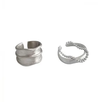 925 Sterling Silver Plotis Žiedai Moterims Naujos Mados Granulių Grandinės Kutas Geometrinis Rankų darbo Šaliai, Papuošalai, Dovana