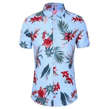 2021 M. Vasarą Naujų Negabaritinių Mens Marškinėliai Spausdinti Gėlių Havajų Marškinėliai Trumpomis Rankovėmis Mens Atsitiktinis Marškinėliai Slim Fit