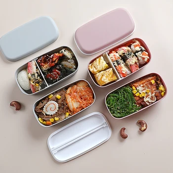 2 Sluoksnių Priešpiečių Dėžutė Eco-Friendly Bento Dėžutės Maisto Konteineryje Microwavable Šaldytuvas Nešiojamų Indai Mokyklos Buveinė Priešpiečių Dėžutė