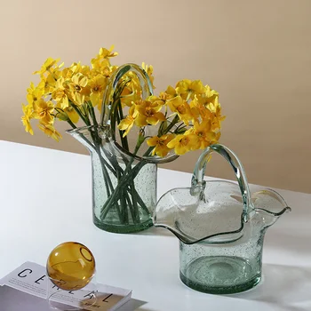 Šiaurės Kūrybos Gėlių Vaza Hydroponic Puodai Pirkinių Krepšelį Didelis Stiklo Krepšys Namų Cristal Apdailos Kambarį Stalo Ornamentas