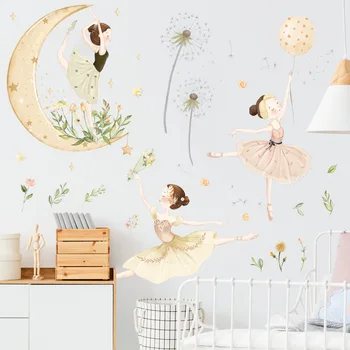 Akvarelė Moon Star Lipdukai Šokių Kambarį Apdailos Princesė Miegamasis lipnios Kiaulpienių Sienos Lipdukai