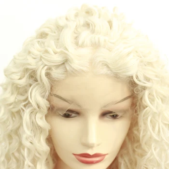 Platinum Blonde Nėriniai Priekiniai Perukas su Sintetinių Plaukų Perukai Ilgai Afro Keistą Garbanotas Balta Šviesūs, Atsparus Karščiui Cosplay Moterims