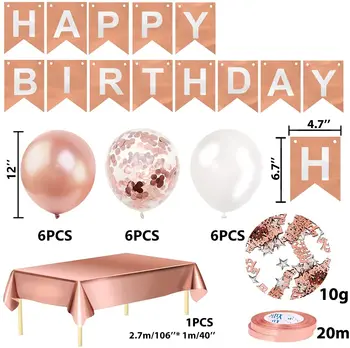 FanhausRose aukso gimtadienio balionai, mergina, moteris apdaila, konfeti balionų kaspinas, jubiliejus, gimtadienis, gimtadienio