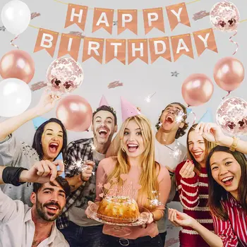 FanhausRose aukso gimtadienio balionai, mergina, moteris apdaila, konfeti balionų kaspinas, jubiliejus, gimtadienis, gimtadienio