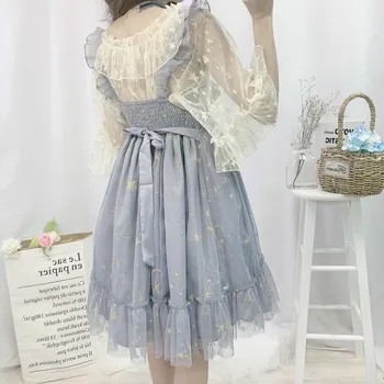 Kawaii Lolita Dress Minkštas Mergina Vasaros Super Pasakų Lankas Akių Siuvinėjimo Lolita Kasdien Diržas Moteriška Suknelė