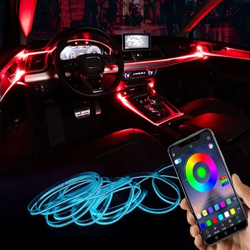 Led Automobilių, Aplinkos Šviesos Apšvietimas Muzikos RGB Kelių Rūšių Kontrolės Programą Auto Interjero Dekoratyvinis Atmosfera Žibintai