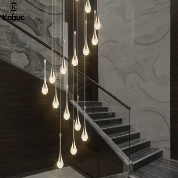 Kobuc Šiuolaikinės šiaurės šalių Ilgas Kabelis, Pakabukas Apšvietimo Lempos Blizgesio Kristalų Burbulas Virtuvės Villa Kambarį Laiptai LED Kabo Lempa