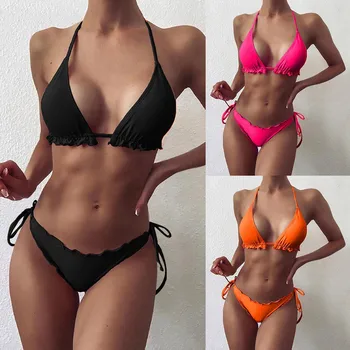 Bikini 2021 Moteris Brazilijos Push up Moterų Sexy Aukštos Krūties Kontrastas Gradientas Padalinta Bikini Komplektas vientisi maudymosi kostiumėlį Biquini tanki