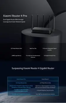 Xiaomi Mi Maršrutizatorius 4 Pro WiFi Maršrutizatorius Bevielio ryšio Greitis Gigabit Dual-Band 1317Mbps 2.4 G 5.0 GHz Wifi Kartotuvas Belaidžio Interneto Namuose