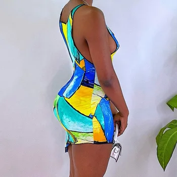 2021 Rankovių Y2K Derliaus Spausdinimo Seksuali Mini Suknelė Vasaros Moterų Mados Streetwear Komplektus Šalies Elegantiškas Drabužiai
