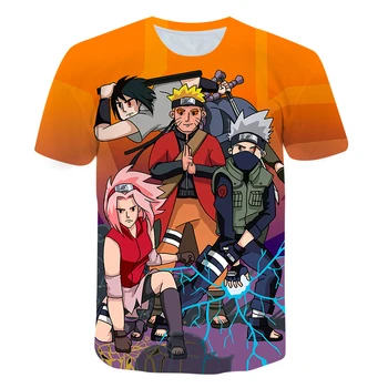 Konoha T-shirt Spausdinimas Naruto-Kaklo, trumpas rankovėmis Berniukui, Mergina Viršūnes Japonijos Anime Harajuku Gatvės Mados marškinėliai Vaikų Drabužiai
