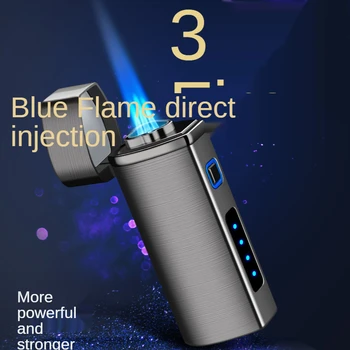 Vėjo pripučiami lengvesni trijų tiesiai cigarų žiebtuvėlio metalo mėlyna liepsna kūrybinė asmenybė USB įkraunamą žiebtuvėlį