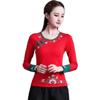 Kinų Stiliaus Drabužiai Moterims, Drabužiai 2021 Cheongsam Viršuje Kinijos Tradicinės Marškinėliai Palaidinė Medvilnės Hanfu Ponios Kinijos Viršūnių V1908