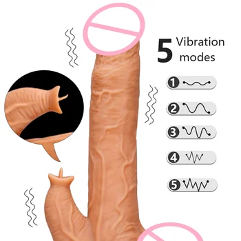 Automatinis Teleskopinis Šildymo Dildo Vibratorius Didelis Realistiškas Penis Vibratorius Minkštas Liežuvis Vibratorių Moterims G Spot stimuliatorius Sekso žaislai