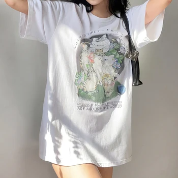 Darlingaga Harajuku Atsitiktinis Gyvūnų Spausdinti Balta Negabaritinių marškinėliai Kawaii Vasaros Viršūnes Grafinis Tee korėjos Mados Laisvus Marškinėlius 2021