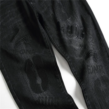 Vyriški Džinsai Rudenį juoda spausdinimo Slim Italija Prekės ženklo Mados asmenybės Tiesiai Elastinės Kelnės siuvinėjimo Klasikinio Stiliaus Medvilnės