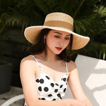2021 Nauja Mada Moterims Vasaros Floppy Skrybėlę Kviečių Šiaudų Skrybėlę Su Kaspinu Saulės Skrybėlę UV Apsauga Paplūdimio Kepurė