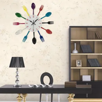 Namų Dekoro 3D Sieninis Laikrodis Kūrybos Modernaus Dizaino stalo Įrankiai kambarį Indų Laikrodis Šaukštas Šakutė Lipdukas Laikrodis 2020 Dropshipping &xw