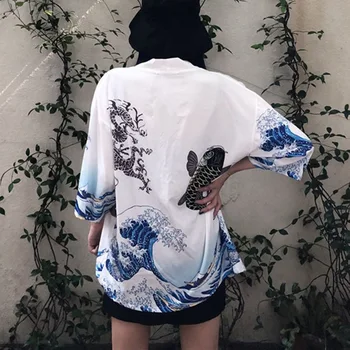 Derliaus Vasarą Atspausdintas Šifono Saulės Harajuku Kimono Megztinis Viršutiniai Drabužiai Palaidinė Japonų Stiliaus Drabužiai Moterims