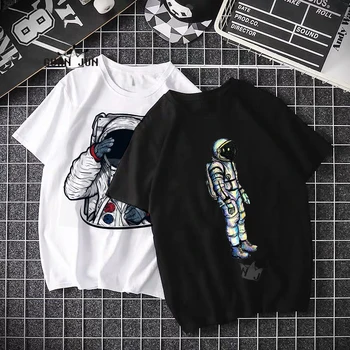 Vyriški T-Shirt Kosmosą Astronautas Juokinga Marškinėlius Unisex Medvilnės Derliaus Black Marškinėliai Atsitiktinis Punk Kietas Vyrai Moterys Tees Streetwear