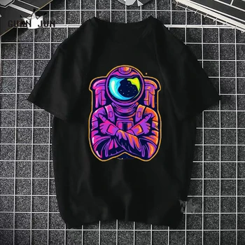 Vyriški T-Shirt Kosmosą Astronautas Juokinga Marškinėlius Unisex Medvilnės Derliaus Black Marškinėliai Atsitiktinis Punk Kietas Vyrai Moterys Tees Streetwear
