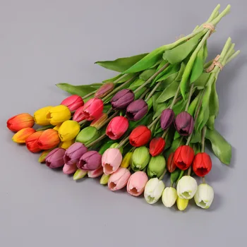 5 Vnt./Ryšulius Prabanga Silikono Nekilnojamojo touch Tulpių Puokštė Dekoratyvinis Dirbtinės Gėlės Kambarį Apdaila Flores Artificiales