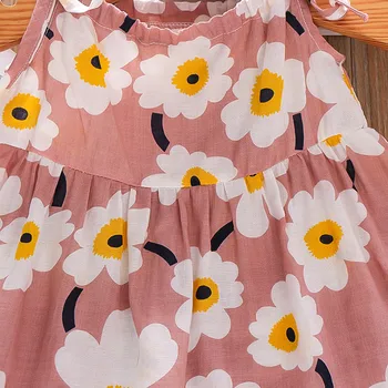 Kūdikių Mergaitės Suknelė, Diržas Gėlių Spausdinti Saulėgrąžų kūdikių Dress Drabužius+Šiaudų Kawaii Bowknot Skrybėlės Vasaros Kostiumas Vestido 6M-3 Metų