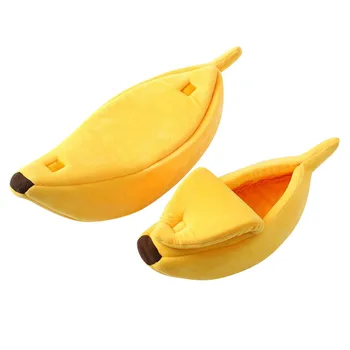 Smulkių Naminių Gyvūnėlių Lovos Bananų Formos Pūkuotas Šiltas Minkštas Pliušinis Kvėpuojantis Lova Bananų Katė Lova Šiltas Pet Products Namas Kalėdų Dekoro Namai