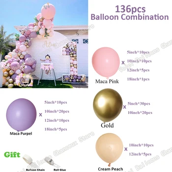 136pcs Macaron Baby Pink Purpel Balionų Girliandą Vestuvių Dekoravimas Aukso Grietinėlės, Persikų Balionas Arch Baby Shower Gimtadienio Dekoro Rinkinys