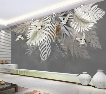 Pritaikyti 3d tapetai ranka-dažytos Šiaurės objektų lapų krano meno fono sienos kambarį restoranas freskos papel de parede