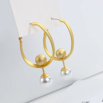 Flashbuy Naujas Dizainas, Aukso Spalvos Auskarai Moterų Kūrybos Perlų Matinis Vario Lydinio Kamuolys Geometrinis Hoopas Auskarai Bižuterijos