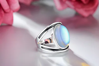 Mados Spalvinga mėnulio akmuo žiedas 925 Sterlingas Sidabro Dalyvavimas Vestuvių Juostoje Žiedai, moterų Nuotakos Papuošalai Dovana