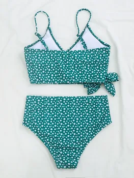 Seksualus Žalia Gėlių Spausdinti Bikini 2020 Besimaudančių Moterų Maudymosi Kostiumą Aukšto Juosmens Maudymosi Kostiumėlį Brazilijos Push Up Nėrinių Tvarstis Swimwearr