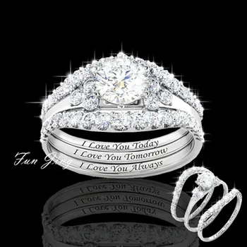 Klasikinis Retro Elegancija Vestuvinių Žiedų Rinkinys 3 1 Juostos Žiedas Moterų Sužadėtuvių ir Vestuvių Mados Juvelyrikos Kawaii Priedai