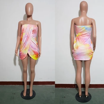 Kaklaraištis Dažų Spausdinti Seksualus Vasaros Suknelė 2021 Beach Party Dress Moterų Elegantiškas Klubas Tampri Slim Ruched Stebėjimo Mini Bodycon Wrap Suknelė
