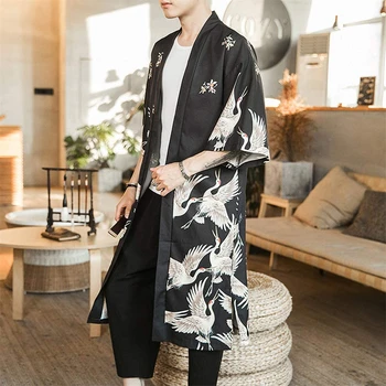 6XL Plius Dydis Yukata Haori Vyrų Japonijos Ilgai Kimono Megztinis Samurajus Kostiumai, Drabužiai, naktiniai drabužiai Chalatas Kimono Derliaus Spausdinti
