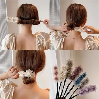2021 Naujų Moterims Gėlių Kaspinai Magija Plaukų Formavimo Priemonė Plaukų Garbanos Bun Merginos Retro Gėlių Plaukų Formuotojas, Mada, Plaukų Aksesuarai