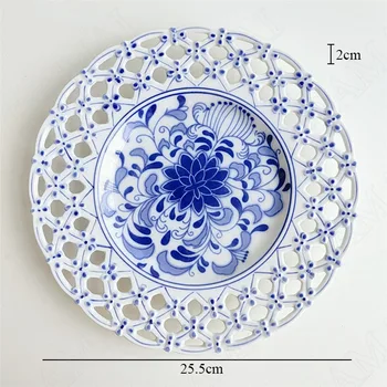 Paramos Keramikos Plokštės Tuščiaviduriai Iš Vaisių Salotos Dishs Mėlynos ir Baltos spalvos Porceliano Pietų Stalas, Pagrindinis patiekalas Indų, Virtuvės Indai, Dėklas