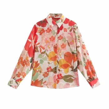 NWOMN Za 2021 Gėlių Spausdinti Moterų Marškinėliai Derliaus Mygtuką Iki Palaidinės Moterims ilgomis Rankovėmis Vasarą Viršuje Atsitiktinis Pritvirtinti Marškinėlius Moteris Tunika