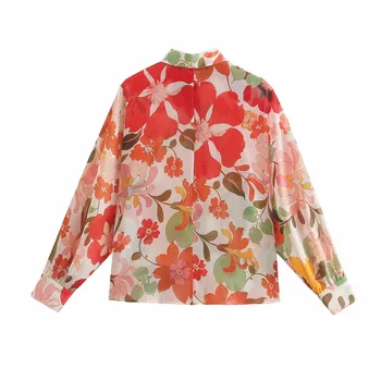 NWOMN Za 2021 Gėlių Spausdinti Moterų Marškinėliai Derliaus Mygtuką Iki Palaidinės Moterims ilgomis Rankovėmis Vasarą Viršuje Atsitiktinis Pritvirtinti Marškinėlius Moteris Tunika