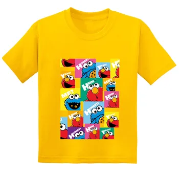 Sezamų Gatvės Cookie Monster ir Elmo Spausdinti Vaikai Juokinga T-shirt Baby Merginos 2019 M. Vasarą Medvilnės marškinėliai Berniukams Animacinių filmų Drabužius 9T