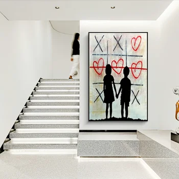 Banksy Kūrinys, Brolis ir Sesuo Drobės Plakatas ir grafika Grafiti Meno Meilė Širdies Paveikslai, Nuotraukos, Šiuolaikinio Namų Sienų Dekoras