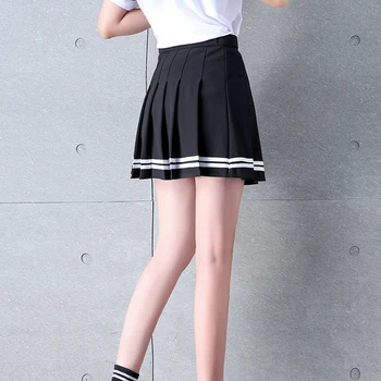 Y2k Vasaros Korėjos Mados Trumpas Moterų Sijonas Atsitiktinis Slim Elastingu Paaukštintu Liemeniu Dryžuotas Harajuku Plisuotos Pledas-Line Mini Sijonai