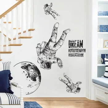 127x120cm astronautas Sienų lipdukai vaikų kambario, žemės dekoratyvinis vinilinis piešimo stilių, sienų, vaikų kambario dekoro