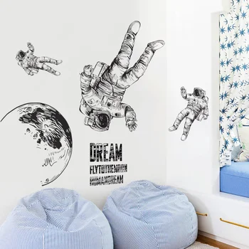 127x120cm astronautas Sienų lipdukai vaikų kambario, žemės dekoratyvinis vinilinis piešimo stilių, sienų, vaikų kambario dekoro