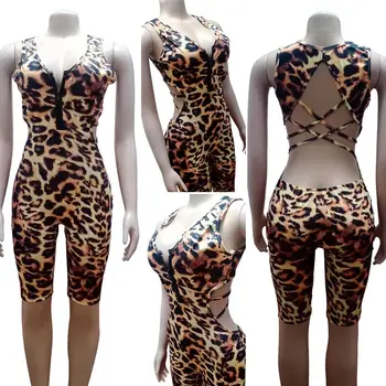 Vasarą Naujos Moterų Drabužių Leopardas Spausdinti Bodysuit Seksualus Rompers Moterų Jumpsuit Šortai Vientisi Klubo Apranga, Didmeninė Streetwear