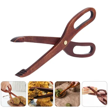 1Pc Scissor Shape Wooden BBQ Meat Tongs Salad Bread Food Clip Kitchen Food Clip
