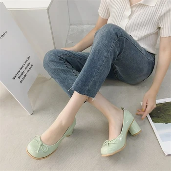 Moterų batai 2021 paprasta ir madinga korėjos versija storio obcasie lankas aukštos obcasie batų su Mary Jane bateliai